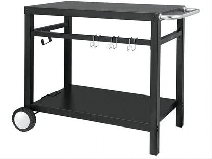 WhizMax Black Grill Cart Pizza Oven Stand, BBQ Prep Table with Wheels & Hooks Outdoor, Side Handle, Double-Shelf Grilling Cart Tabletop Griddle Cooking Station for Bar, Patio, Camping, Home