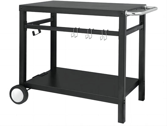 WhizMax Black Grill Cart Pizza Oven Stand, BBQ Prep Table with Wheels & Hooks Outdoor, Side Handle, Double-Shelf Grilling Cart Tabletop Griddle Cooking Station for Bar, Patio, Camping, Home