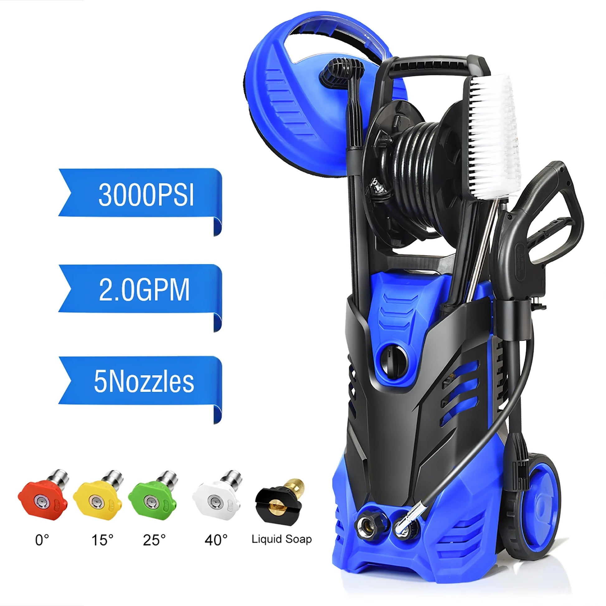 Costway 3000PSI Electric High Pressure Washer Machine 2 GPM 2000W w/Deck Patio Cleaner Blue