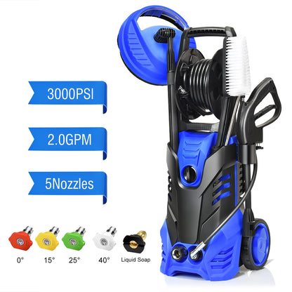 Costway 3000PSI Electric High Pressure Washer Machine 2 GPM 2000W w/Deck Patio Cleaner Blue