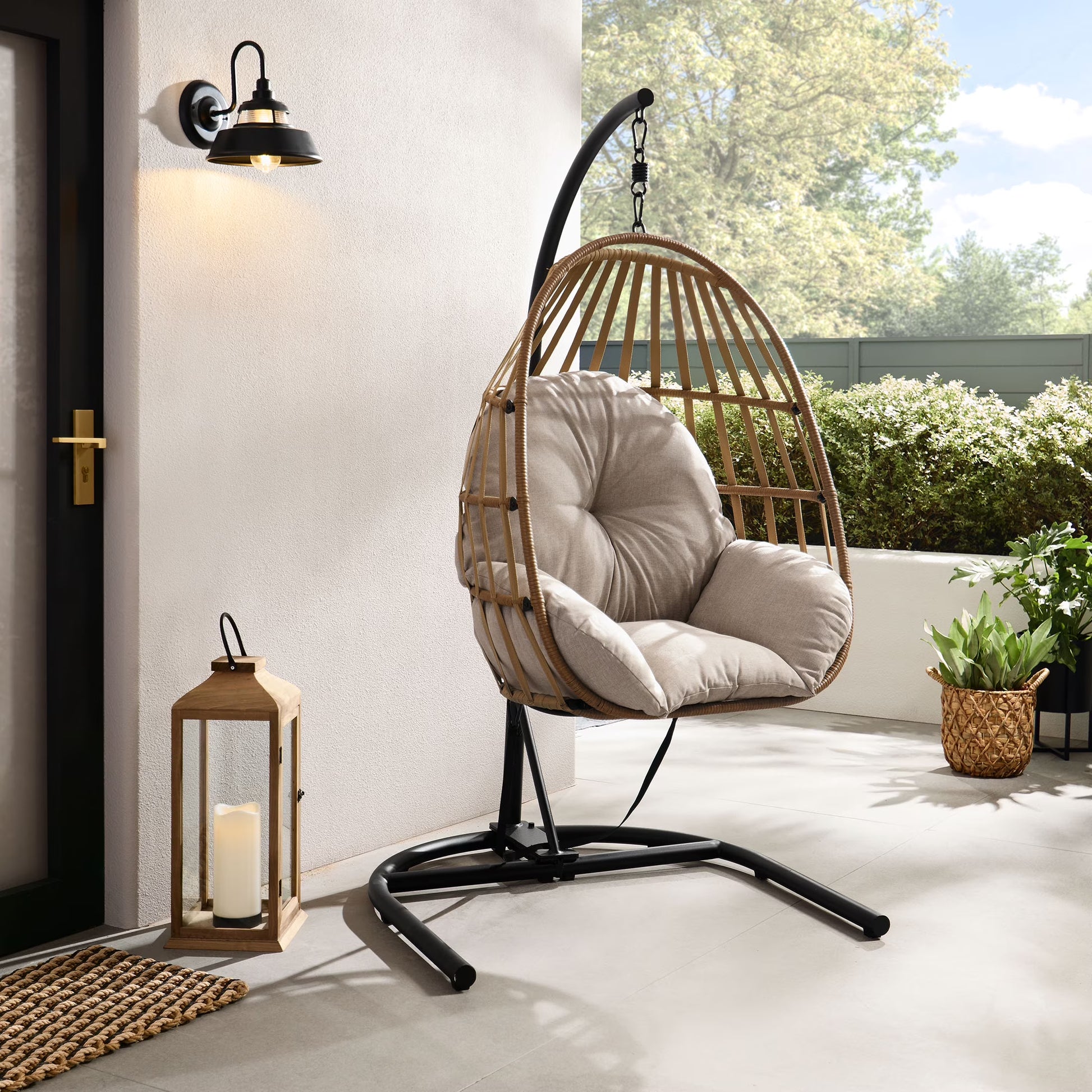 Mainstays Outdoor Wicker Patio Hanging Egg Chair, Gray