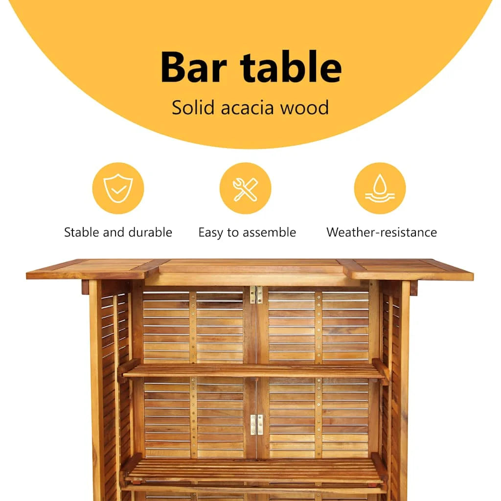 vidaXL 43.3? Solid Acacia Wood Patio Bar Table with Storage, Brown