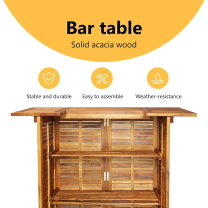 vidaXL 43.3? Solid Acacia Wood Patio Bar Table with Storage, Brown