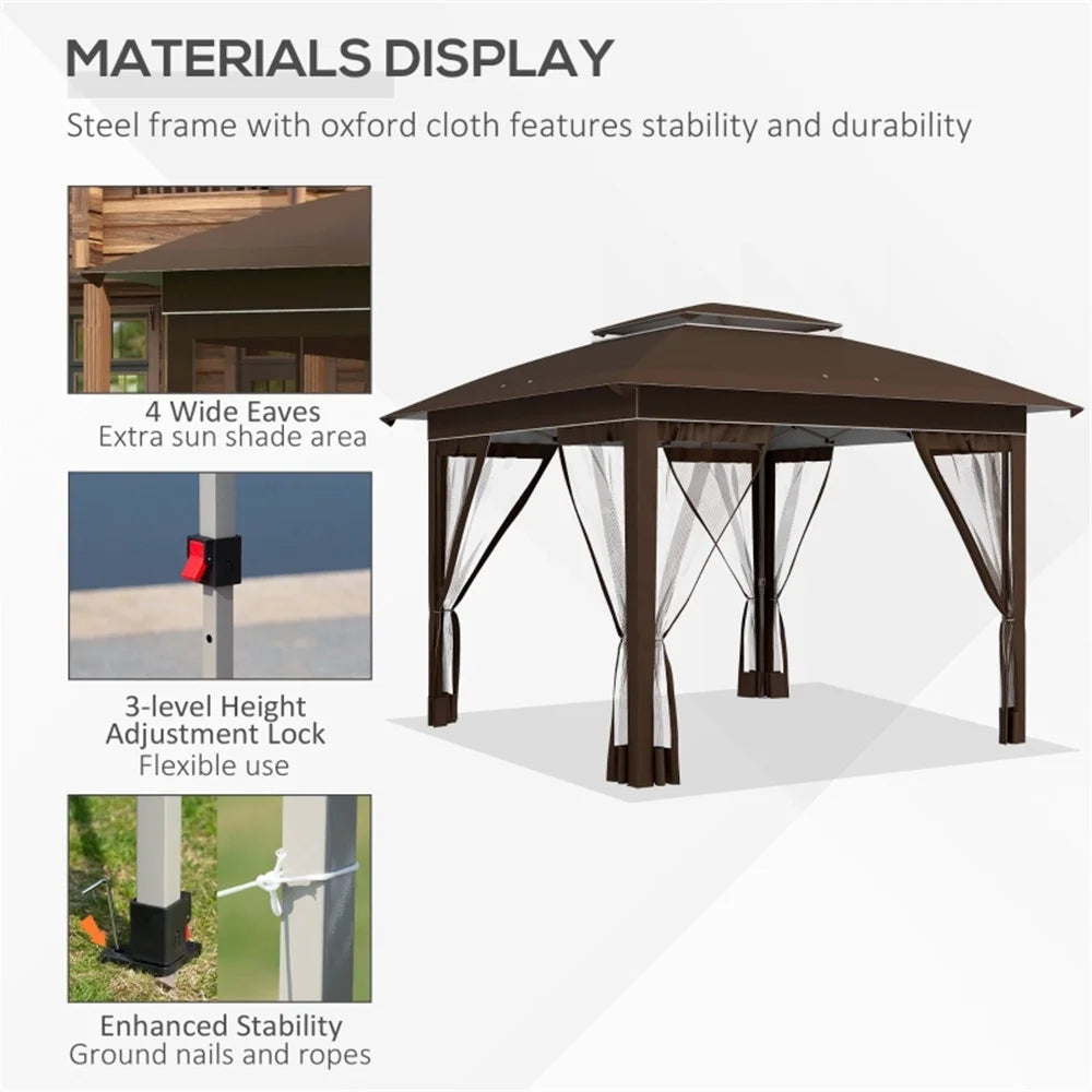 BAYUELSWU Pop Up Canopy Tent 12 x12 Ft Outdoor Pop up Canopy with Curtains and Shelter for Patio, Party & Backyard (Brown)