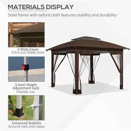BAYUELSWU Pop Up Canopy Tent 12 x12 Ft Outdoor Pop up Canopy with Curtains and Shelter for Patio, Party & Backyard (Brown)