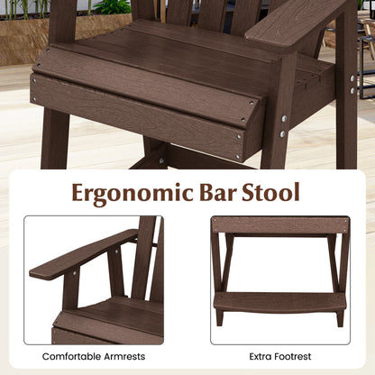 Costway 2 PCS Tall Bar Stool HDPE Patio Chair with Armrest Footrest Home Indoor Outdoor Brown