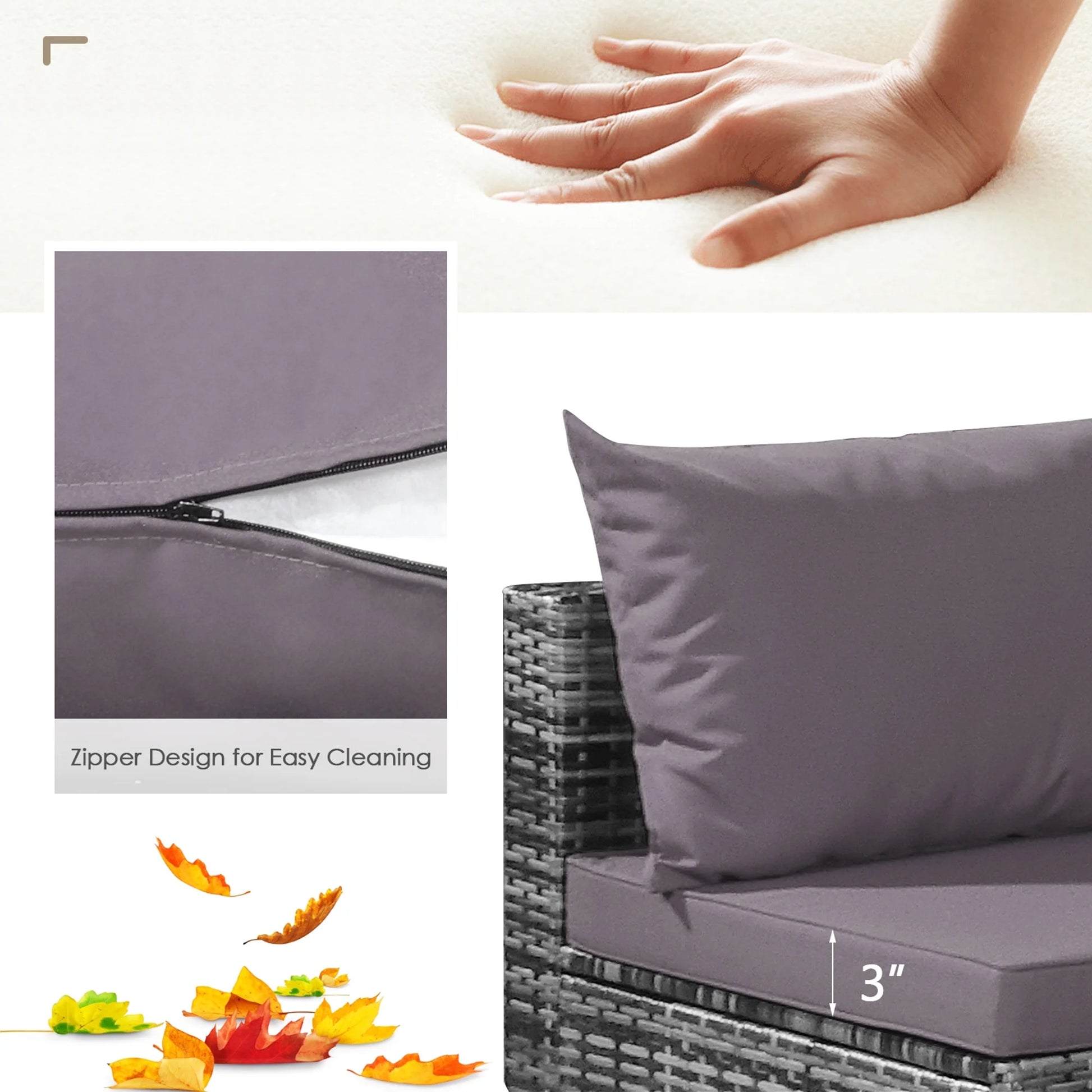Gymax 7PCS PE Rattan Patio Sectional Sofa Conversation Set w/Grey Cushions
