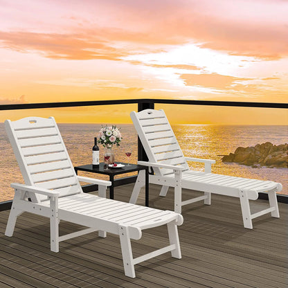 Dextrus Outdoor Chaise Lounge Chair with Wide Armrest and Adjustable Backrest, Waterproof Resin Patio Lounger with 350lbs Capacity