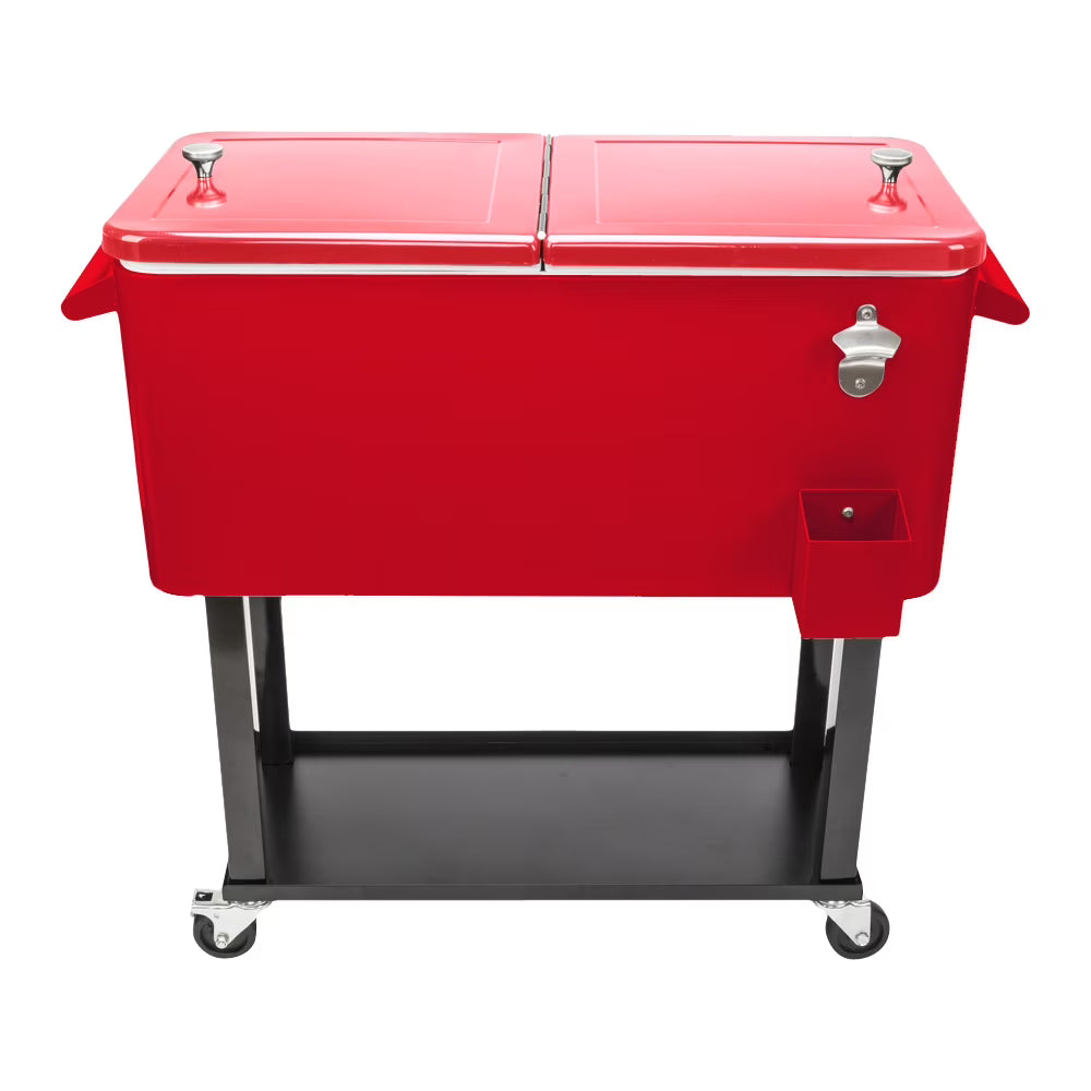 80Qt All-In-One Cooler Cart With Bottle Opener, Lower Storage Shelf and Cap Catcher, Outdoor Party Rolling Cooler With Lockable Wheels For Pool Side, Patio, Balcony, Mint(33.07 x 15.16 x 35.83)"