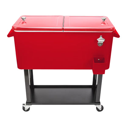 80Qt All-In-One Cooler Cart With Bottle Opener, Lower Storage Shelf and Cap Catcher, Outdoor Party Rolling Cooler With Lockable Wheels For Pool Side, Patio, Balcony, Mint(33.07 x 15.16 x 35.83)"