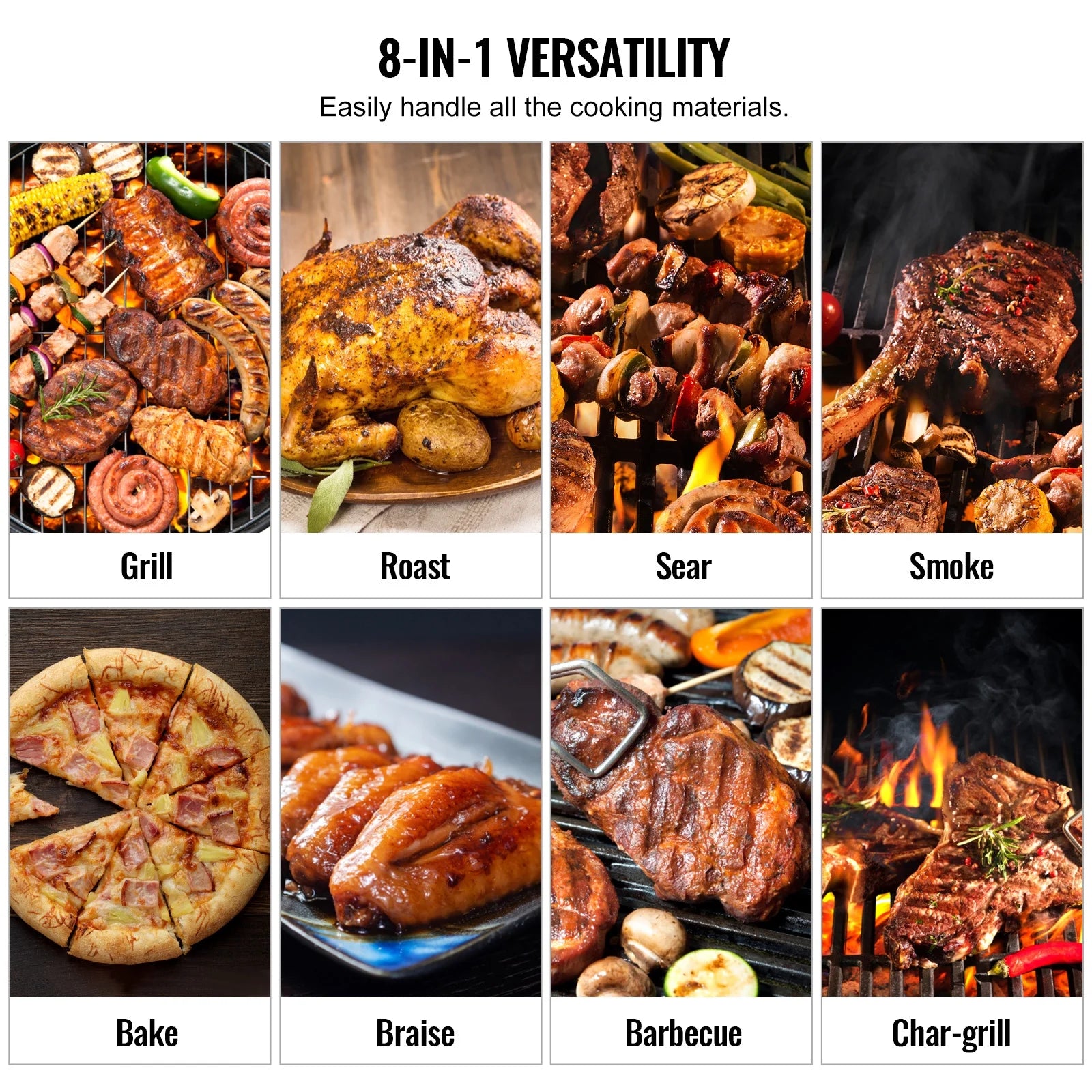 KFFKFF 62" Heavy Duty Charcoal Grill 8 IN 1,BBQ Portable Grill with Cart Outdoor Cooking Barbecue Camping, Picnic, 840 sq, Patio and Backyard