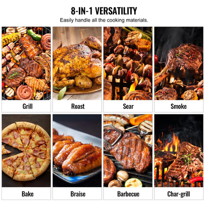 KFFKFF 62" Heavy Duty Charcoal Grill 8 IN 1,BBQ Portable Grill with Cart Outdoor Cooking Barbecue Camping, Picnic, 840 sq, Patio and Backyard
