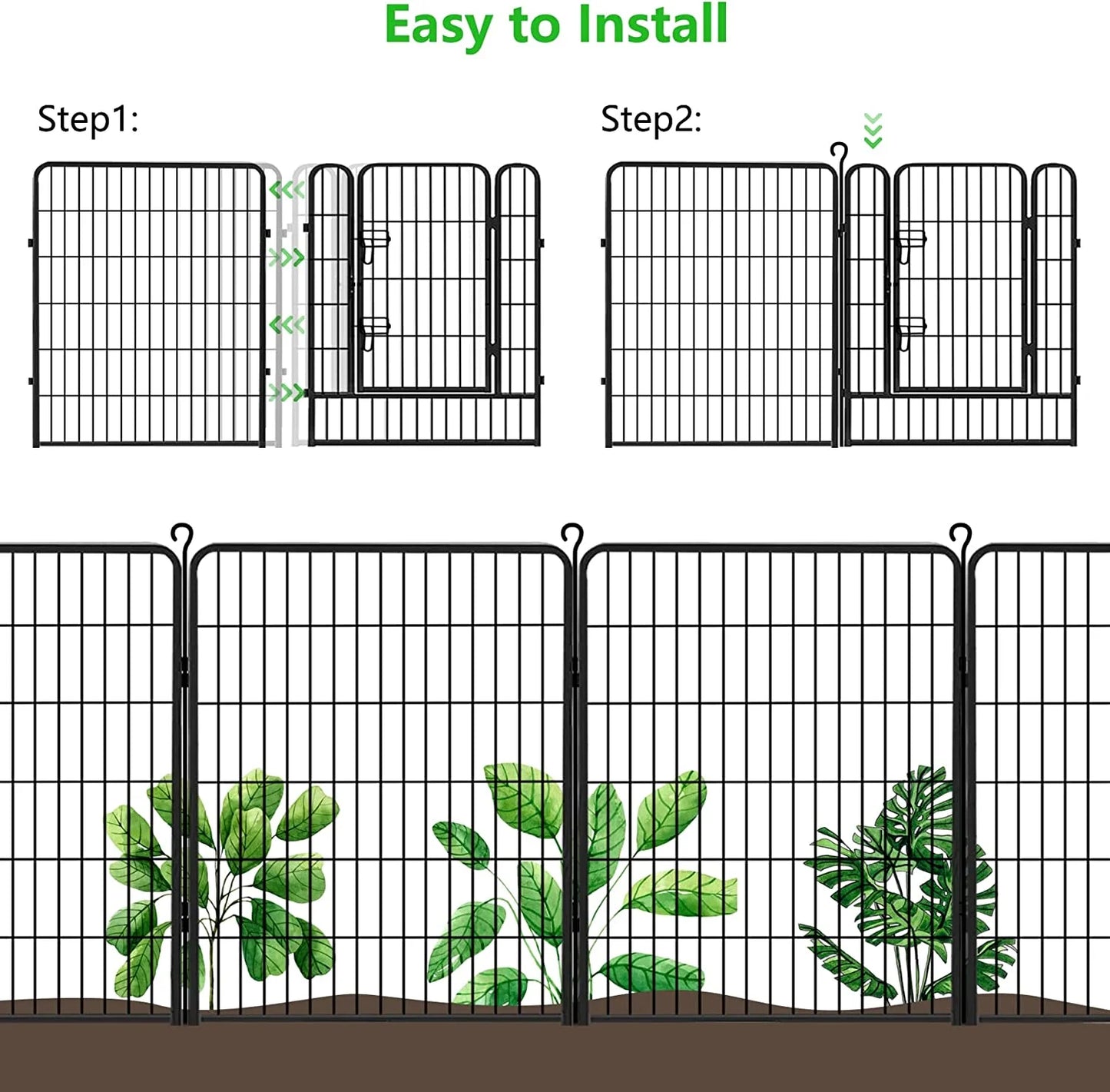 Jhsomdr Decorative Garden Fence 10 Panels Animal Barrier Fence 40" Height Metal No Dig Fence for Yard Patio
