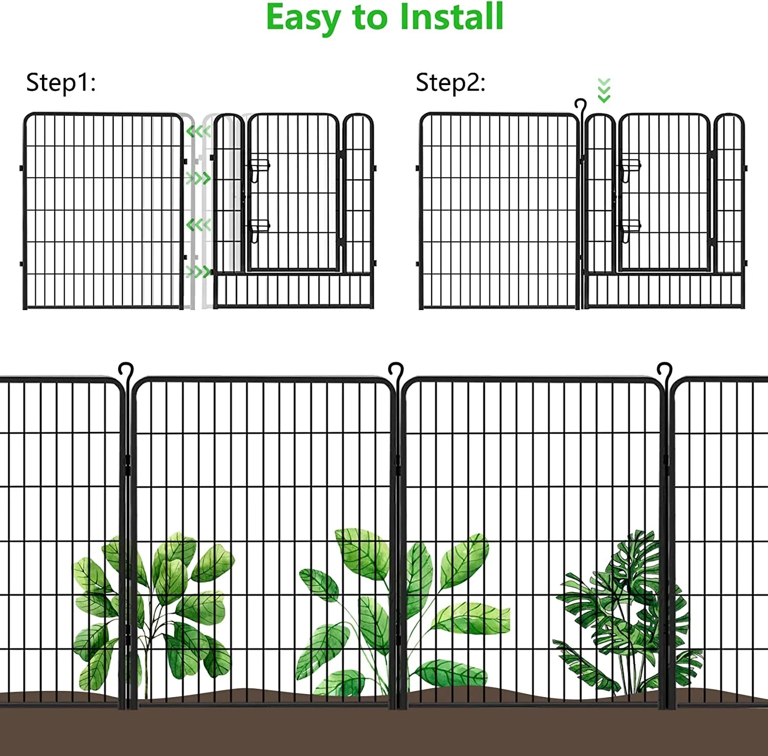 Jhsomdr Decorative Garden Fence 10 Panels Animal Barrier Fence 40" Height Metal No Dig Fence for Yard Patio