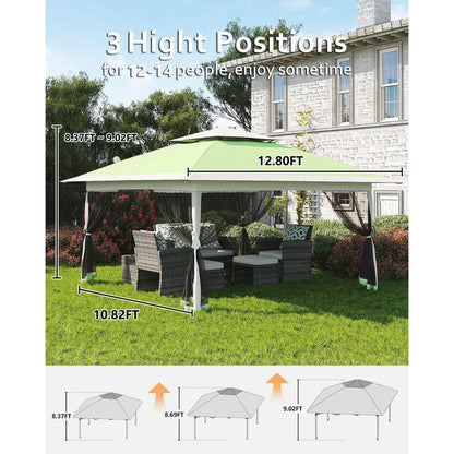 13x13FT with Expansion Bolts, Canopy Tent, Heavy Duty Party Tent & Shelter with Double Roofs, Mosquito Nettings and Privacy Screens Tent for Party, Wedding, Outdoor Dining, Patio, Backyar