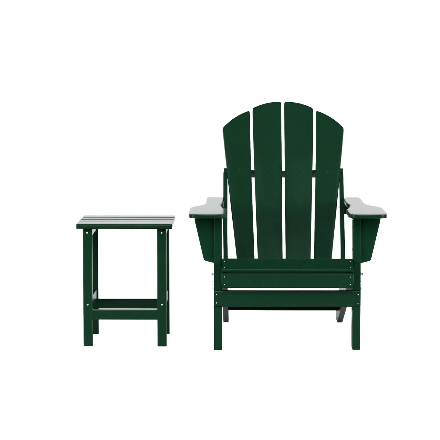 WestinTrends Malibu 2-Pieces Adirondack Chair Set with Side Table, All Weather Outdoor Seating Plastic Patio Lawn Chair Folding for Outside Porch Deck Backyard, Dark Green