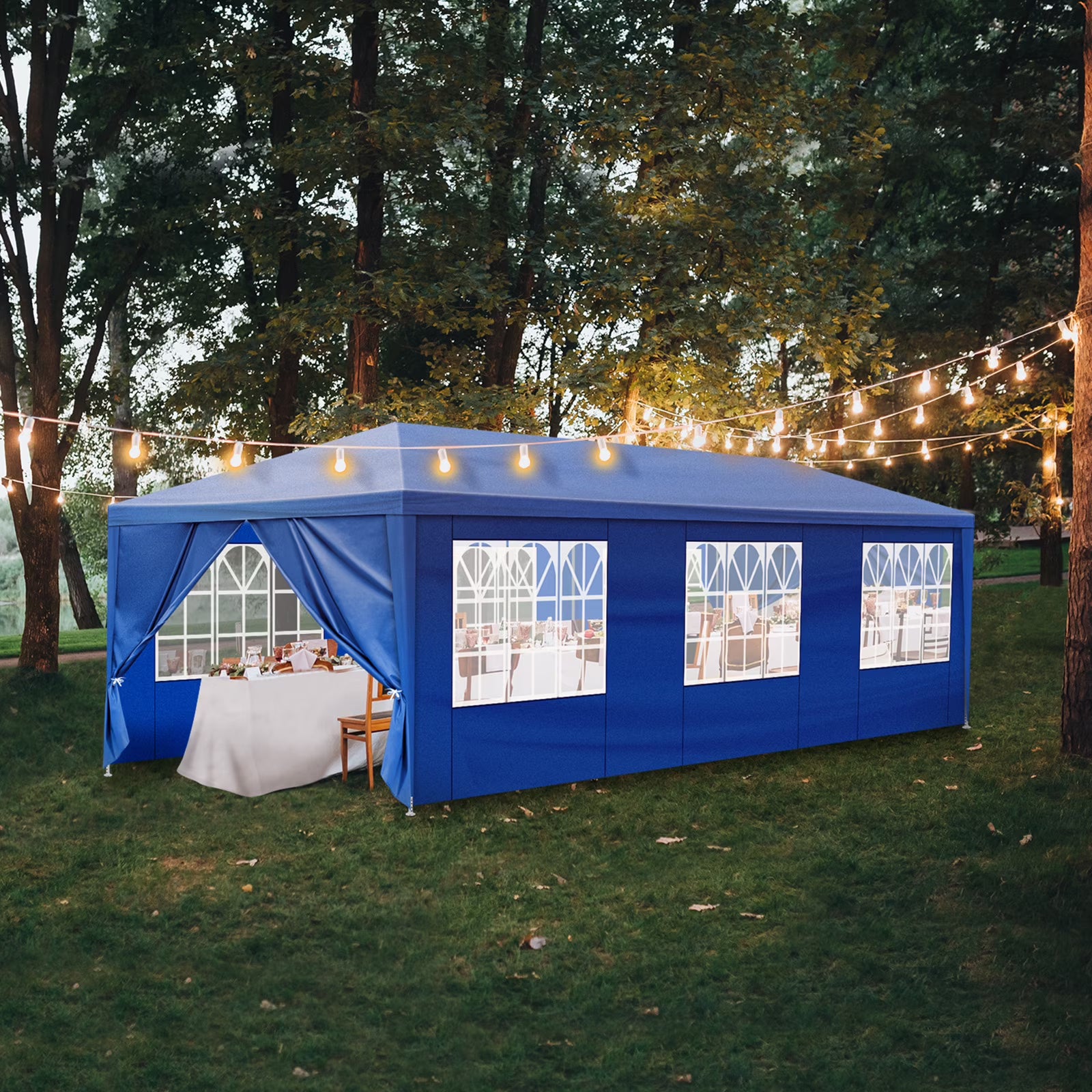 10'x30' Patio Wedding Gazebo, Outdoor Party Tent with 8 Removable Sidewalls, Waterproof Canopy Blue
