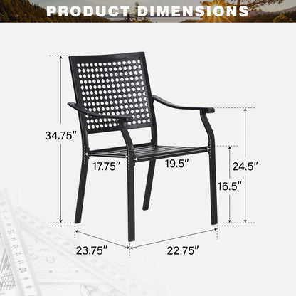 Summit Living 2-Piece Outdoor Patio Dining Chairs, Large Metal Stackable Armchairs (Weight Capacity 350 lbs), Black