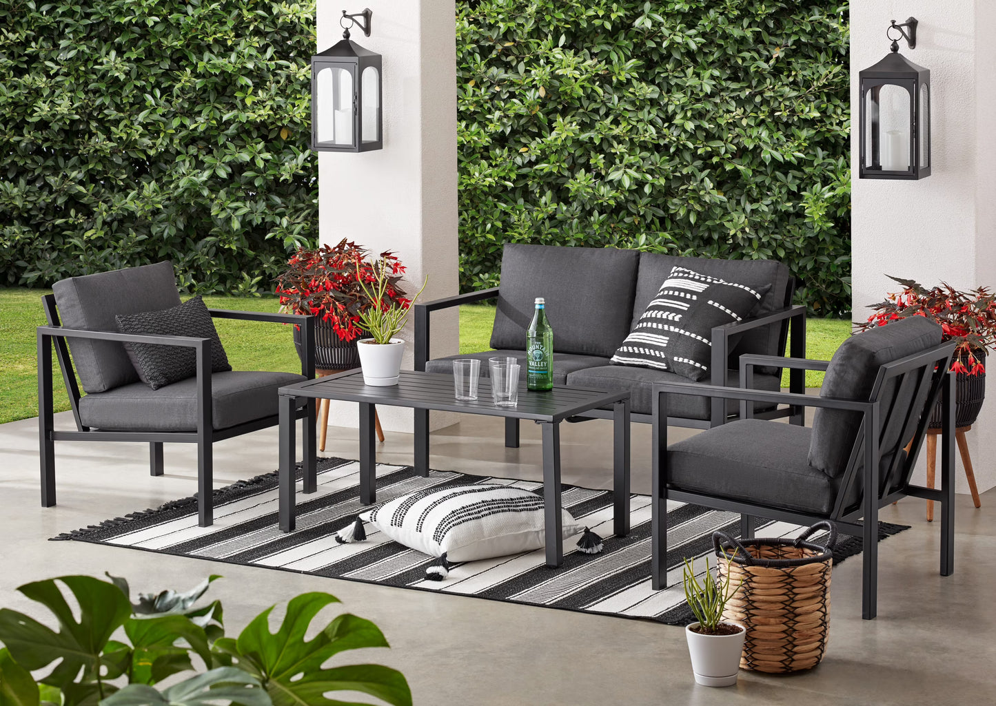 Mainstays Dashwood 4-Piece Outdoor Patio Conversation Set, Seats 4, Blue