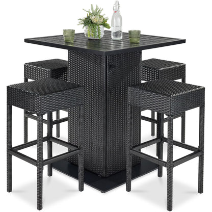 Best Choice Products 5-Piece Patio Wicker Bar Set w/Built-In Bottle Opener, Hidden Storage Shelf, 4 Stools - Brown