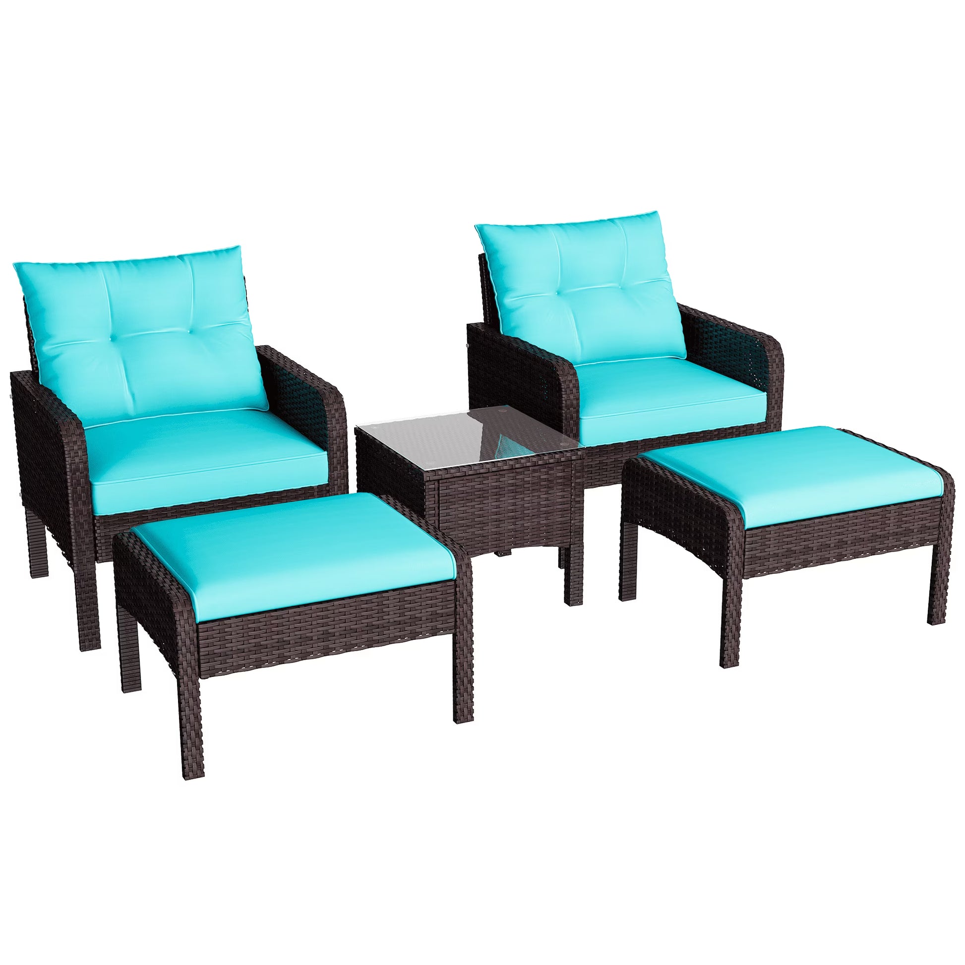 AECOJOY 5 Piece Patio Furniture Set Rattan Wicker Chair with Table Ottoman Patio Conversation Set for Porch in Beige
