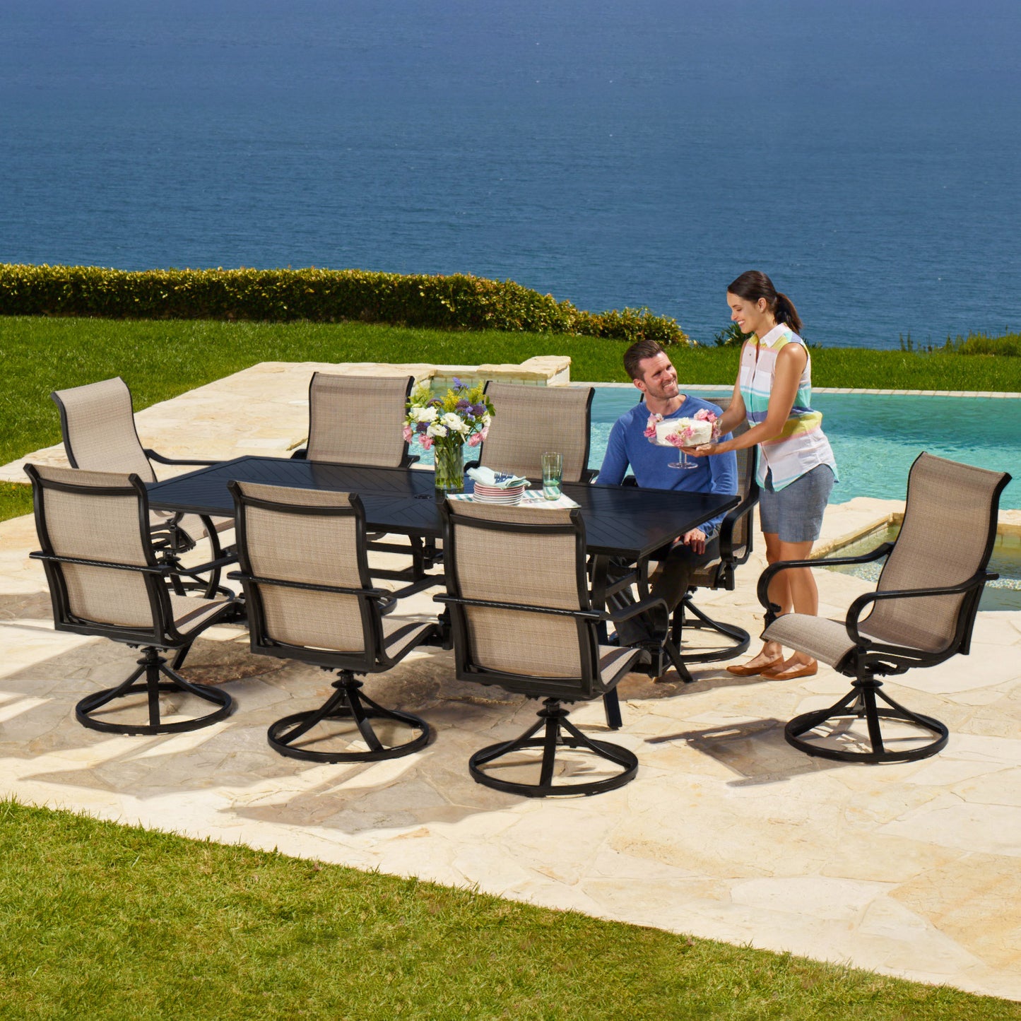 SunVilla Whitehall 9-piece Outdoor Patio Sling Dining Set