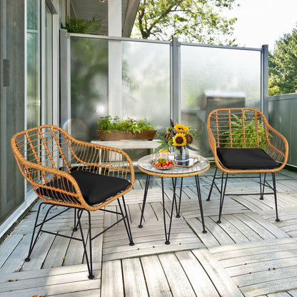 Costway 3PCS Patio Rattan Bistro Furniture Set Cushioned Chair Table Navy