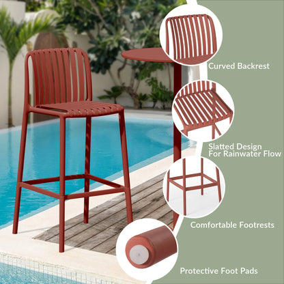 WestinTrends Playa 29.5" Outdoor Modern Polypropylene Plastic Patio Bar Height Stools (Set of 2), Red