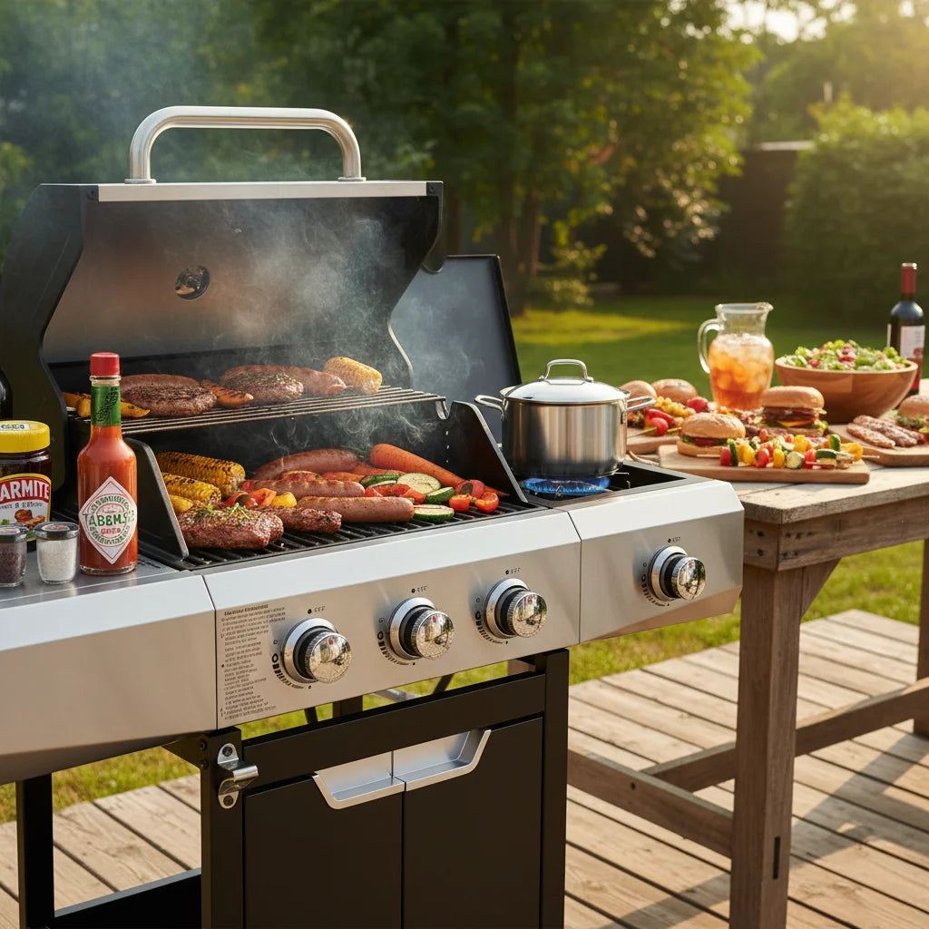 Seizeen 40,500 BTU Propane Gas Grill with Side Burner, Stainless Steel 3 Burner Barbecue Grill Portable on Wheels, with Bottle Opener, for Camping Patio Outdoor Cooking