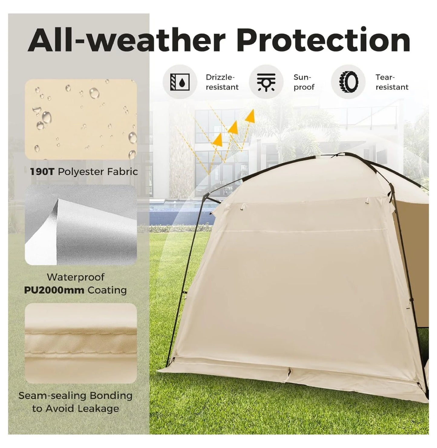 10x10 Screen Tent, Portable Screen House for Camping & Patios - Easy Setup Canopy with Mesh Walls, 2 Doors & Carry Bag Beige