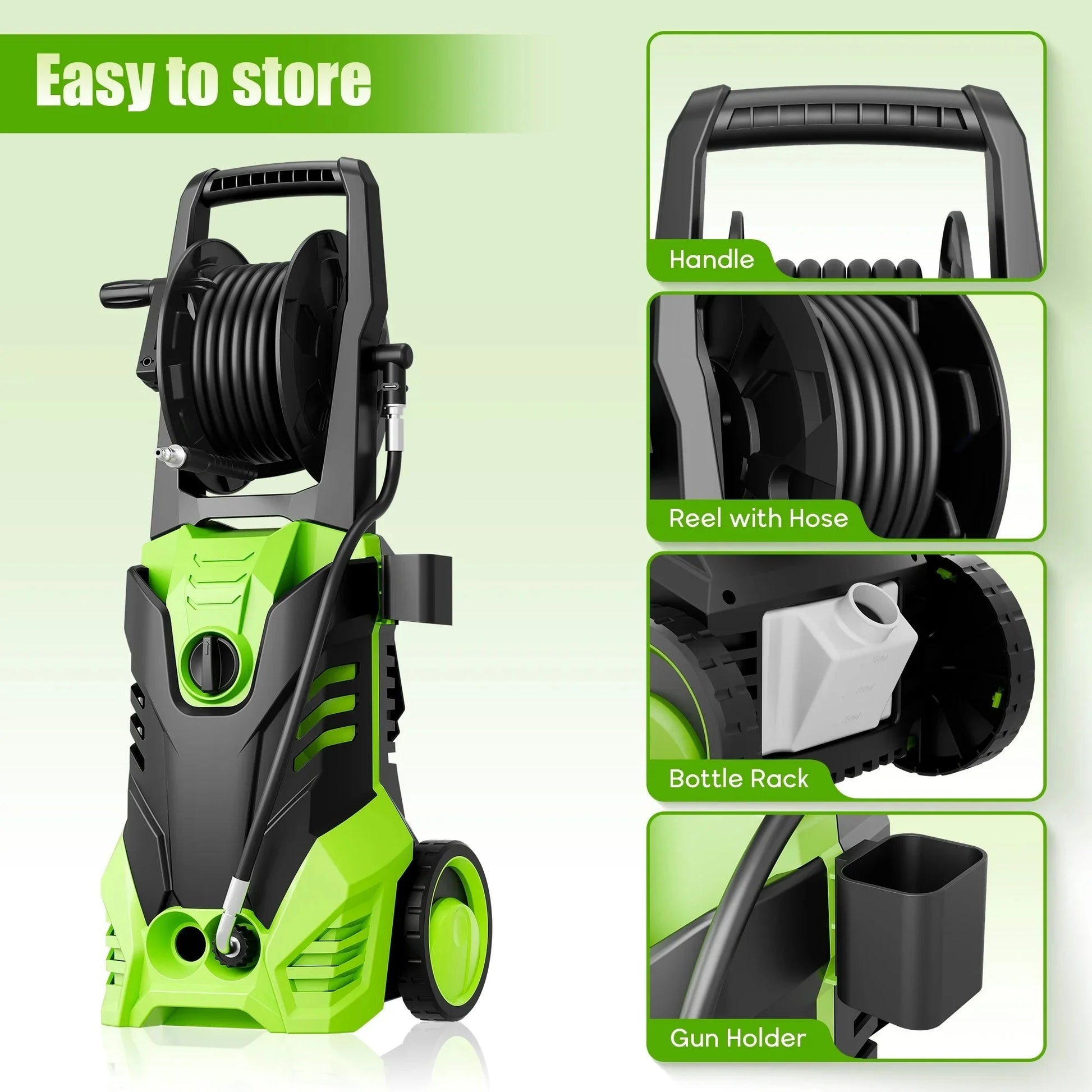 Pressure Washer,3800PSI 2.6 GPM Max Power Washer Electric Powered for Cars, Fences, Patios, Decks, Patios,Green