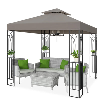 COOS BAY 8x8 Outdoor Patio Gazebo with Corner Shelves, Two-Tier Soft Top Canopy for Backyard, Lawn, Deck and Garden, Gray
