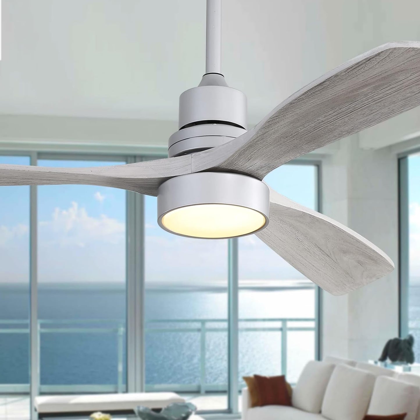 Sofucor 52" Ceiling Fans with Light and Remote Control, 3 Blades and Reverse Airflow,for Living Room,Patio,Black with Walnut Blades