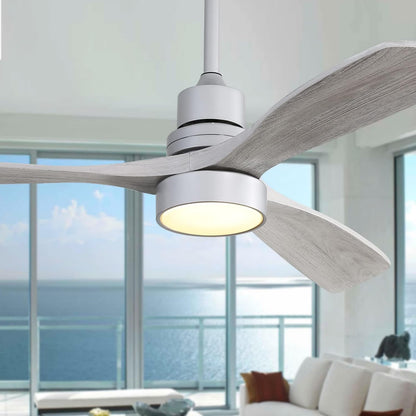 Sofucor 52" Ceiling Fans with Light and Remote Control, 3 Blades and Reverse Airflow,for Living Room,Patio,Black with Walnut Blades