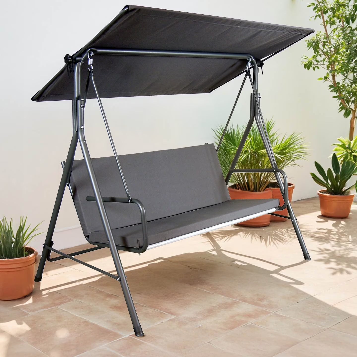 Made in Italy SUNJOY Outdoor Porch Swing, 2 Seat Patio Metal Swing with Adjustable Canopy