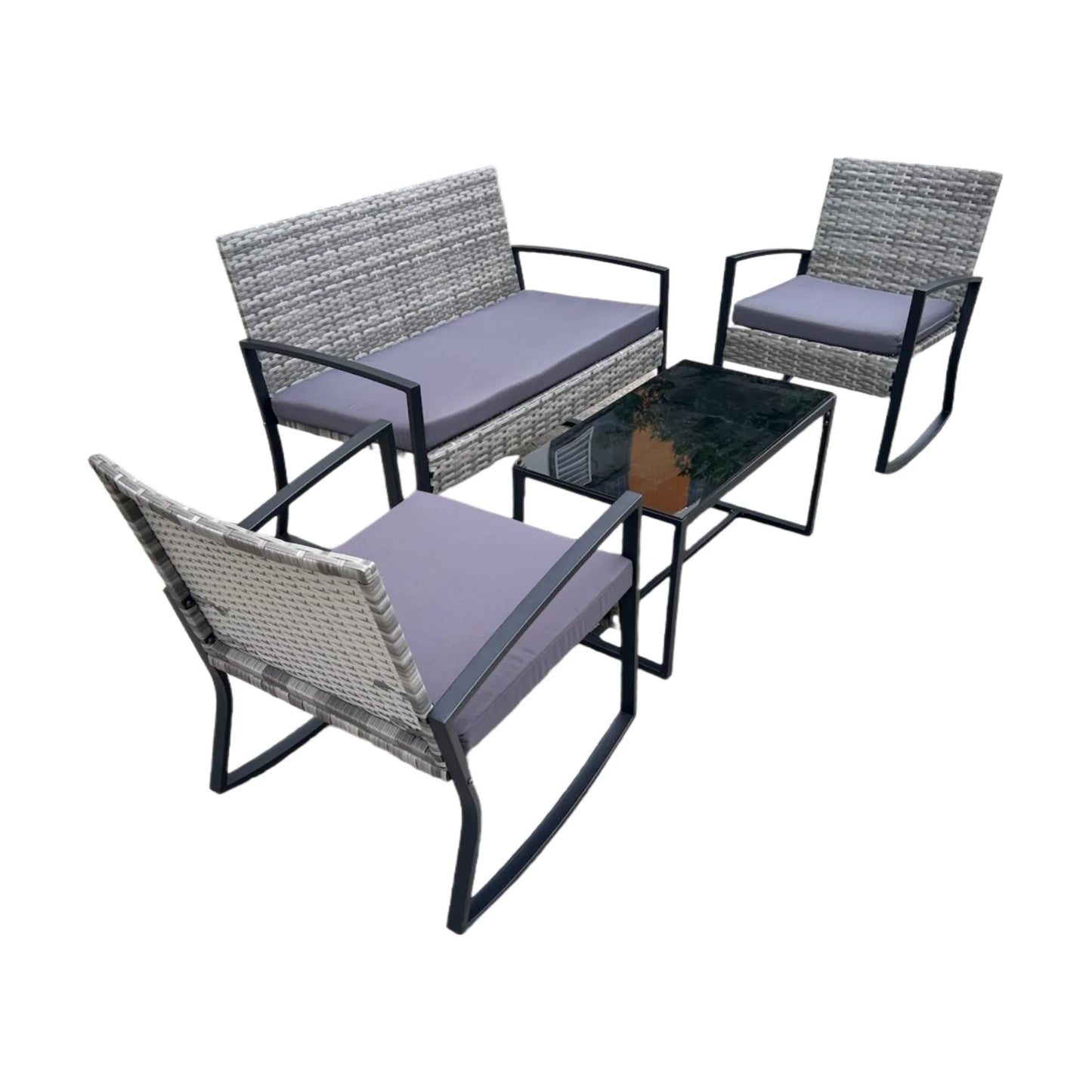 Lofka Patio Furniture Set, 4-Piece Outdoor Sectional Furniture Set with Coffee Table for Conversation & Dining, Gray Rattan