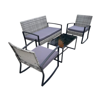 Lofka Patio Furniture Set, 4-Piece Outdoor Sectional Furniture Set with Coffee Table for Conversation & Dining, Gray Rattan