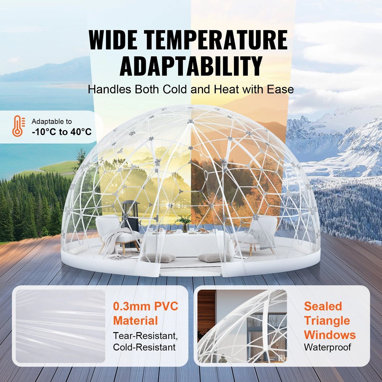 9.5FT Outdoor Bubble Tent – Transparent Dome Camping Shelter with Zip Door & Windows – Waterproof Pop-Up Tent for Stargazing, Backyard, Patio & Glamping – Portable Instant Setup