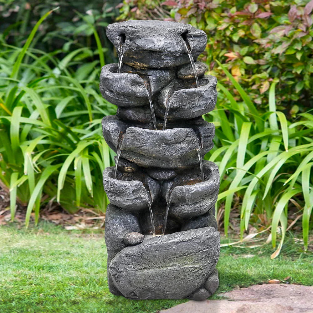 chrismas clearnaceStacked Rock Fountain with LED Lights - Outdoor Water Fountains Cascading Floor Water Feature Art Decor for Garden,Pation, Deck, Porch