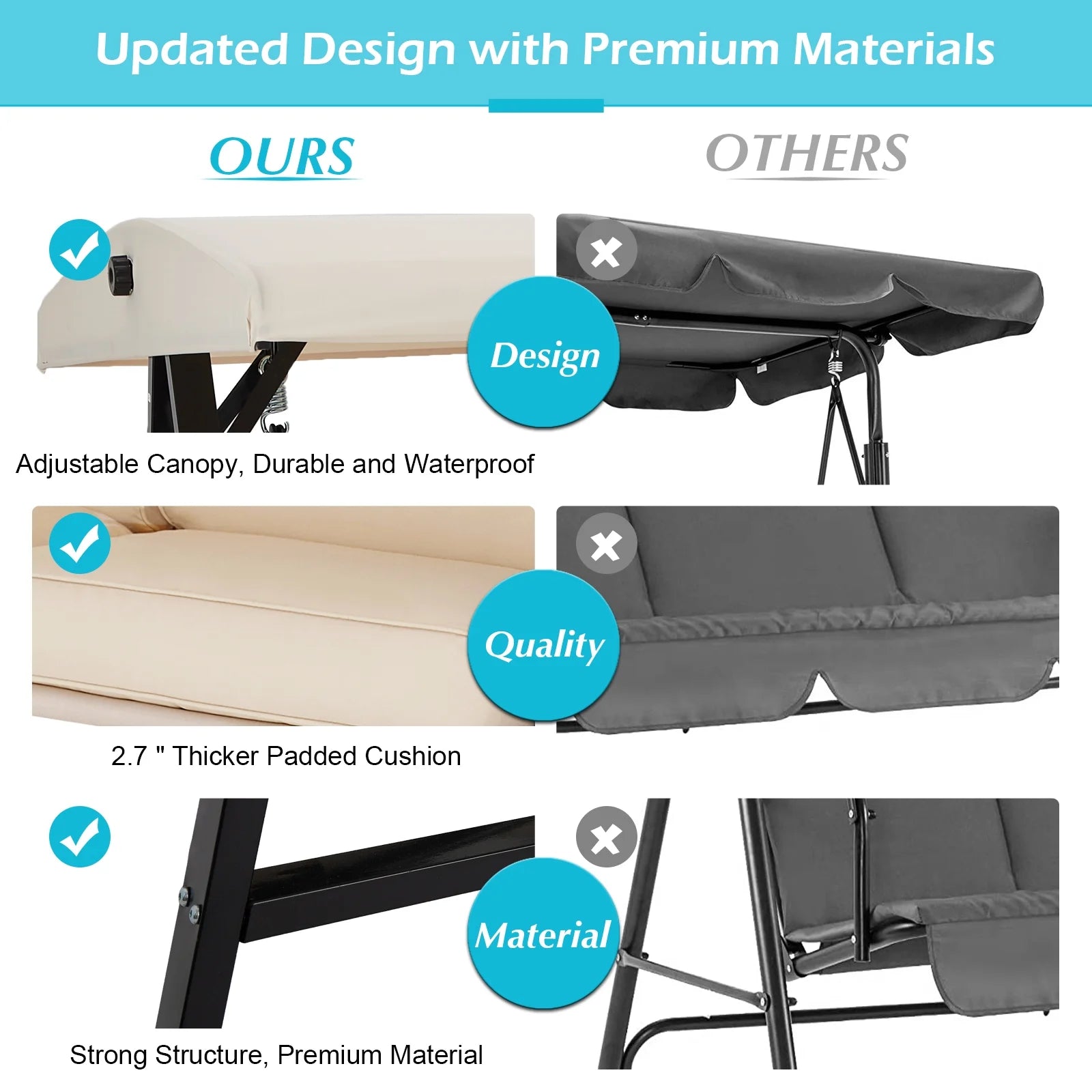 AECOJOY 2 Persons Outdoor Patio Canopy Steel Porch Swing Chair-Beige