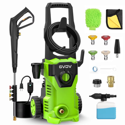 GVDV Electric Pressure Washer, 3400 PSI 2.1 GPM with Foam Cannon & 5 Nozzles, 26.4ft Cord & 24.6ft Hose Power Washer for Patios, Cars, Decks