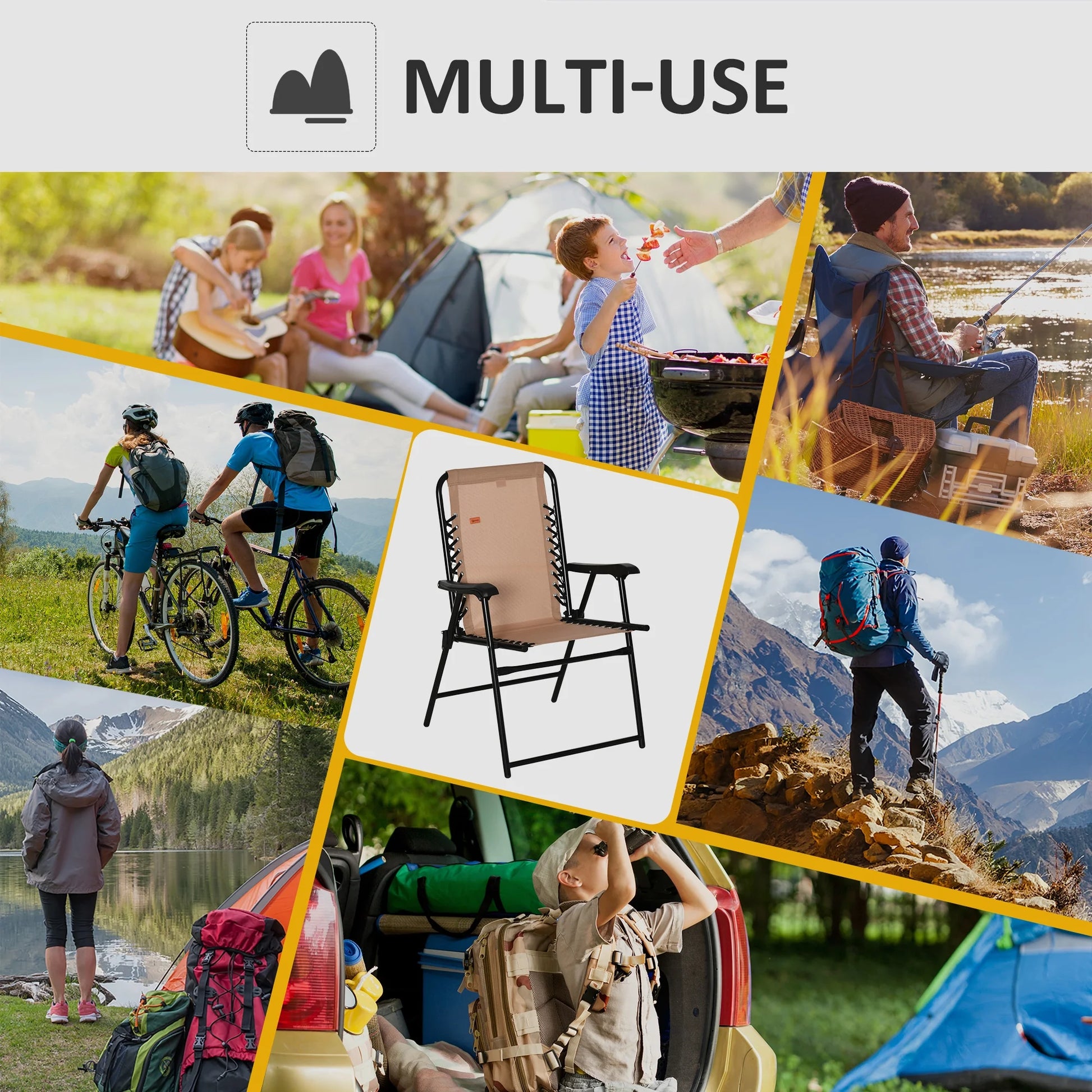Outdoor Patio Folding Chair Portable Chair for Camping Lawn with Armrest Grey/Beige