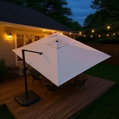 PURPLE LEAF 8x8 Ft Cantilever Umbrella Square Outdoor Patio Umbrella Large Offset Hanging Umbrella Aluminum Umbrella with 360° Rotation Adjustable Garden Pool Umbrella,Beige