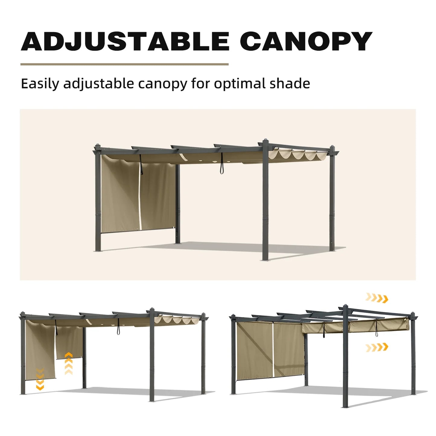 BPS 16' x 12' Outdoor Pergola with Retractable Canopy & Adjustable Sun Shade, Patio Aluminum Pergolas Gazebos, Khaki