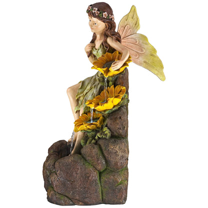 John Timberland Garden Fairy with Sunflowers Modern Cascading Outdoor Floor Water Fountain with LED Light 26" for Yard Garden Patio Home Deck Porch