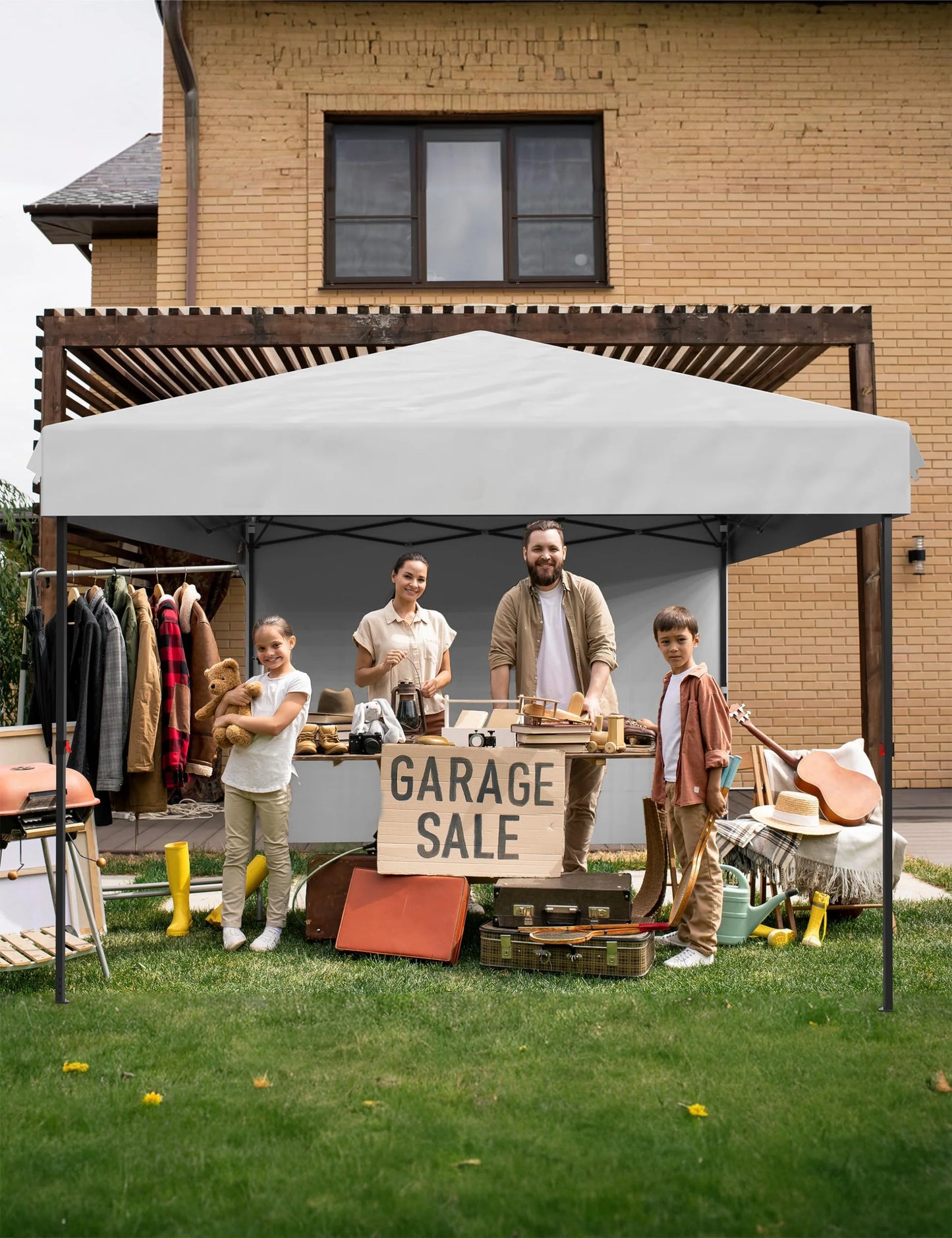 Pinypikaka 10x10 Ft Pop up Canopy Tent with 210D Oxford Fabric, Instant Portable Shelter with 4Pcs Sidewalls 4 Sandbags for Patio Outdoor Activities