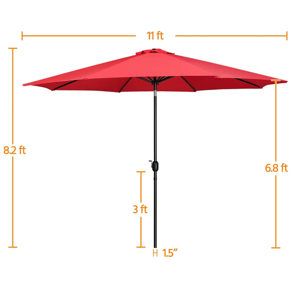 Yaheetech 11FT Patio Umbrella 8 Ribs Market Umbrella + 30lbs 18'' Round Patio Base Stand for Outdoor, Red