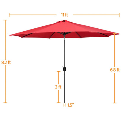 Yaheetech 11FT Patio Umbrella 8 Ribs Market Umbrella + 30lbs 18'' Round Patio Base Stand for Outdoor, Red