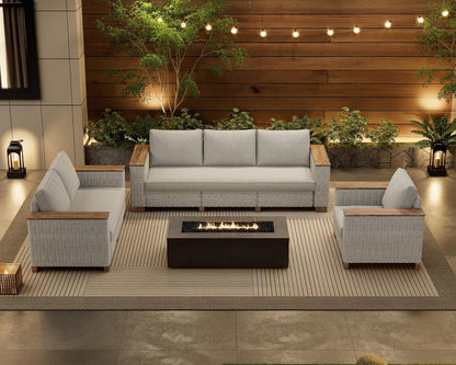 Jocisland Patio Furniture Set, 6 Piece Modular Rattan Outdoor Sectional Set with Washable Cushions, 3-Seat Outdoor Couch, 1 Loveseat, 1 Single Chair for Lawn Deck Backyard Garden, Beige