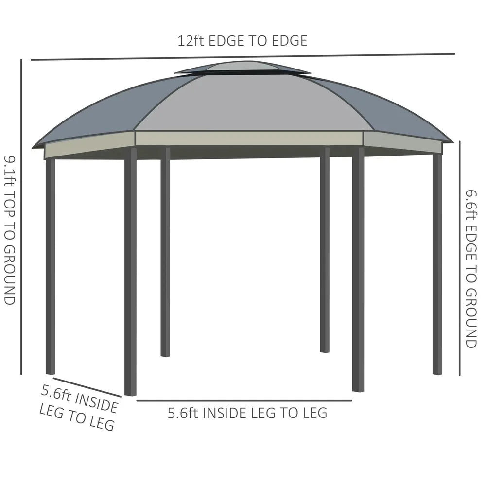 Topcobe 12' x 12' Round Outdoor Canopy Tent, Patio Dome Canopy Tent Canopy Shelter with Double Roof, Curtains, Zippered Doors, Tents for Parties, Outdoor Canopy, Shade Canopy, Patio Canopy, Gray